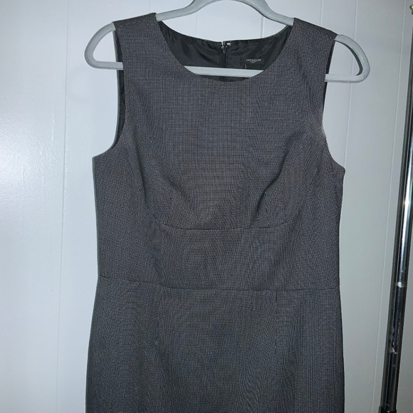 Ann Taylor black micro check sleeveless sheath dress sz 8 back zip vent lined - Picture 3 of 8